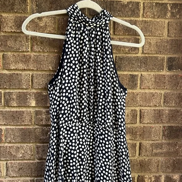 Betsey Johnson Halter Dress with Ruffled Hem Navy with White Polka Dots Size 4 - Picture 4 of 12